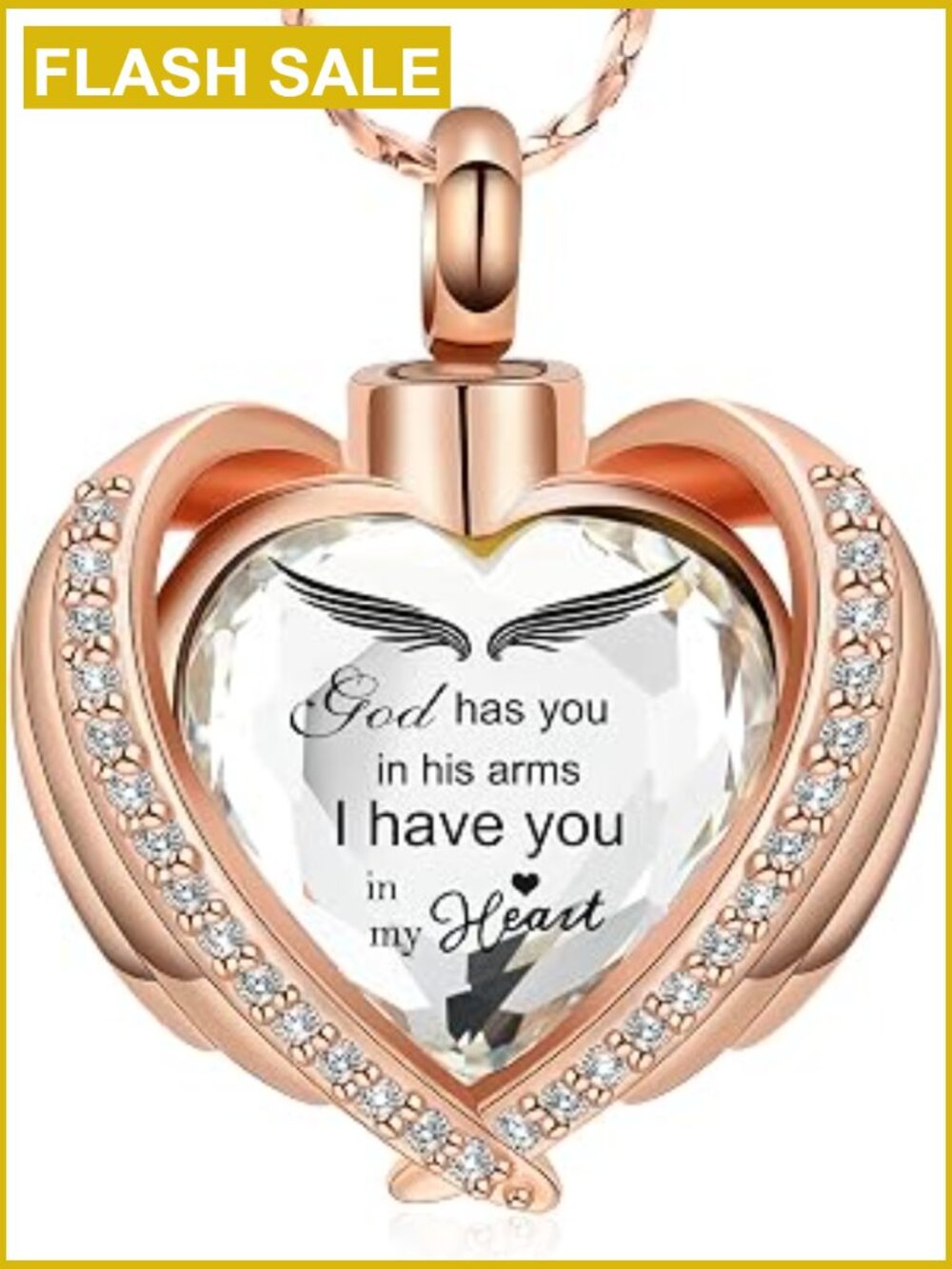 Angel Wing Heart Urn Pendant Necklace Cremation Jewelry Memorial Locket Keepsake